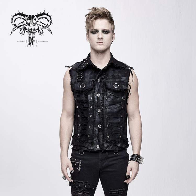Men’s Punk Skull Rivets Ripped Waistcoat