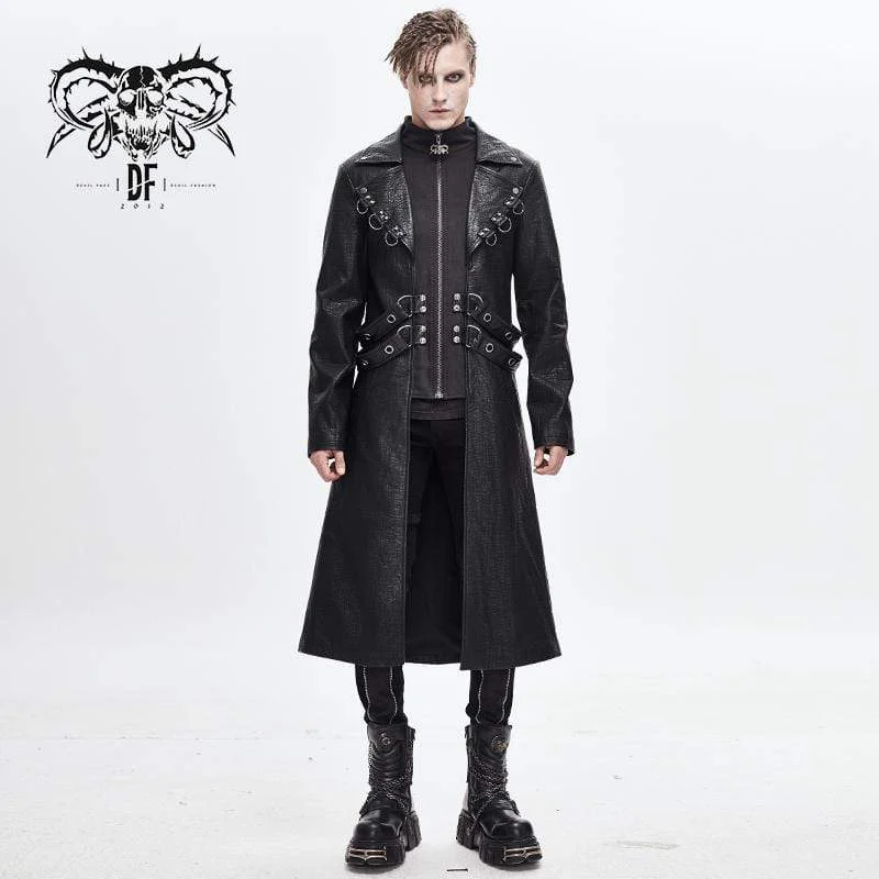 Men’s Faux Leather Rings Belt Coat