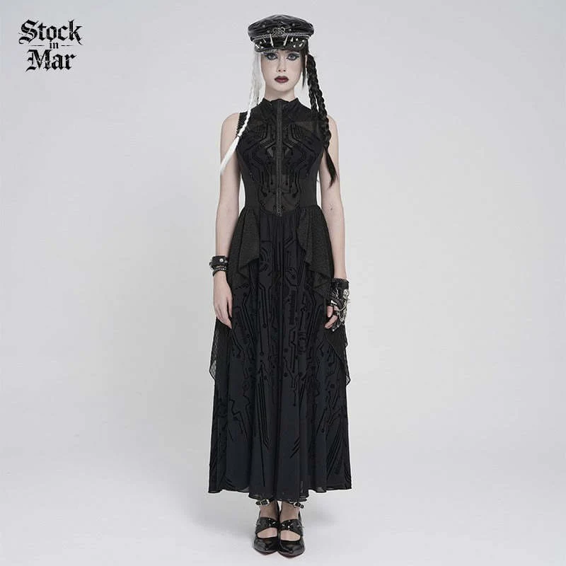 Women’s Cyberpunk Circuit Board Printed Sleeveless Maxi Dress