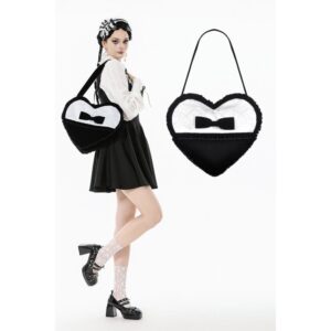 Women's Gothic Bow Black&White Heart Bag