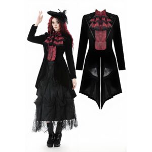 Women's Gothic Contrast Color Mock Two-piece Swallow-tailed Jacket