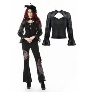Women's Gothic Cut-out Butterfly Mesh Sleeves Shirt