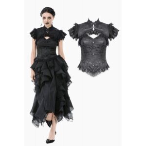 Women's Gothic Cutout Lace Ruffles Jacquard Short Sleeved Shirt