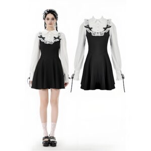 Women's Gothic Doll Collar Faux Two-Piece Long Sleeved Dress Graduation Dress