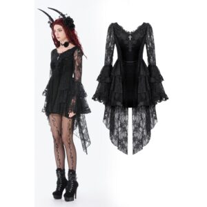 Women's Gothic Embroidered Cross Flared Sleeved Dress