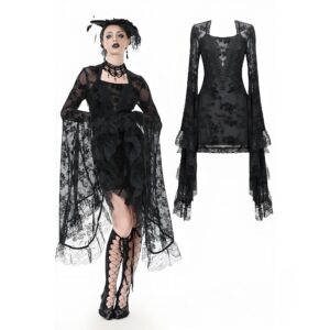 Women's Gothic Embroidered Floral Mesh Square-cut Collar Dress