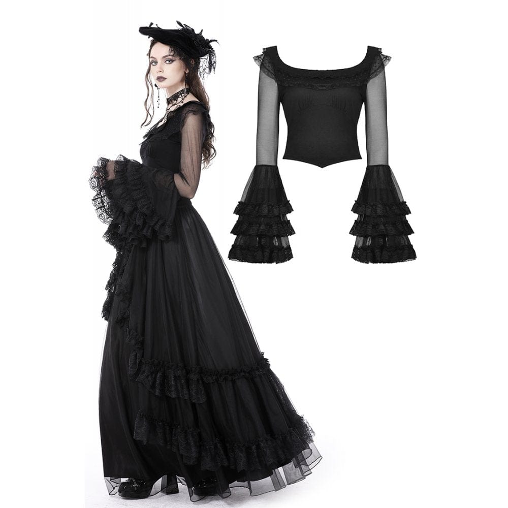 DIL Women’s Gothic Flared Layered Sleeved Mesh Shirt