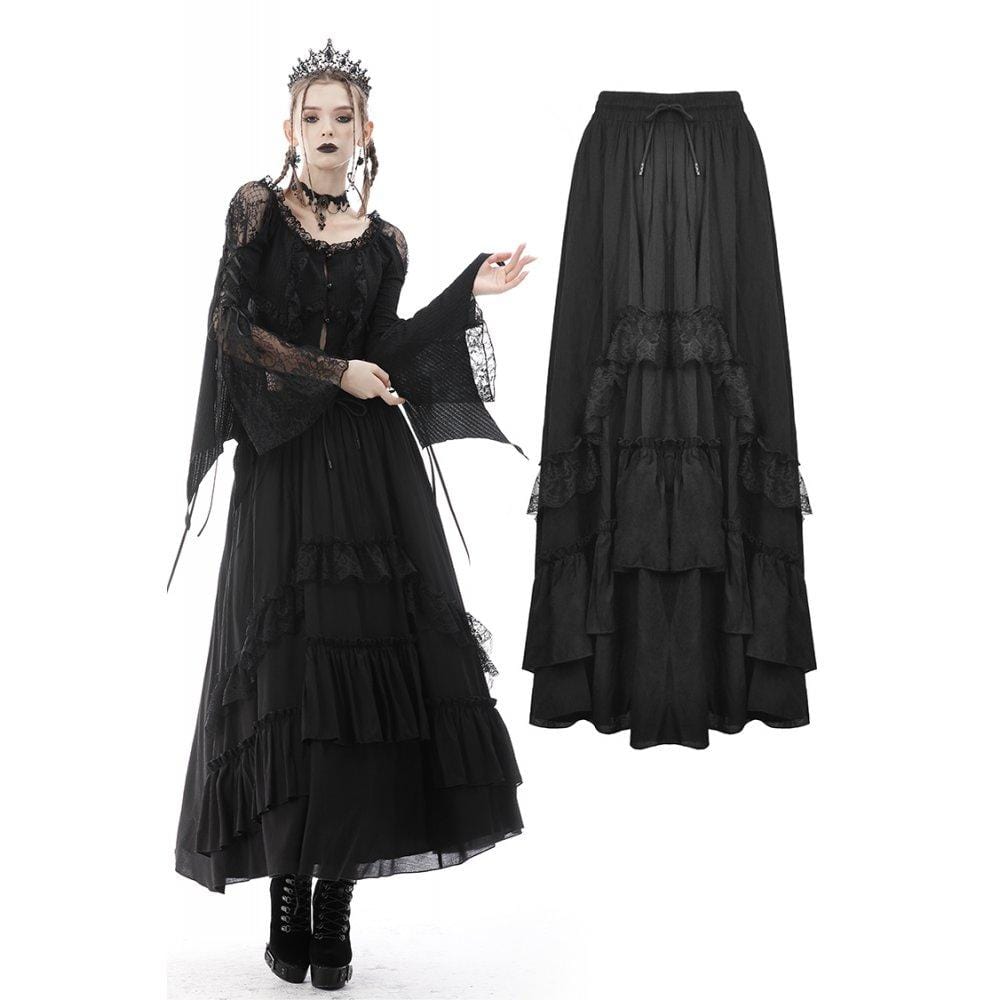 Women’s Gothic Lace Splice Layered Chiffon Skirt