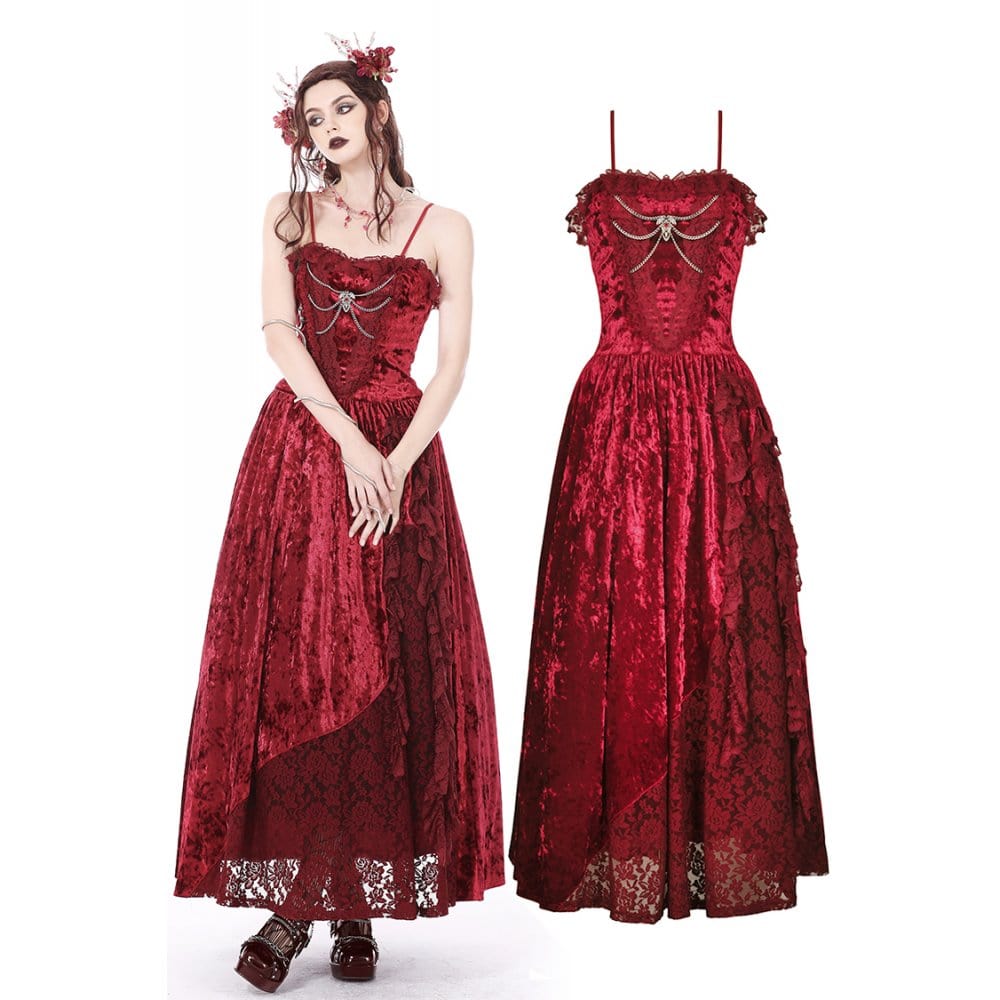 Women’s Gothic Lace Splice Velvet Slip Dress