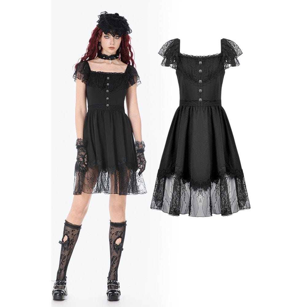 Women’s Gothic Lace Square-cut Collar Dress