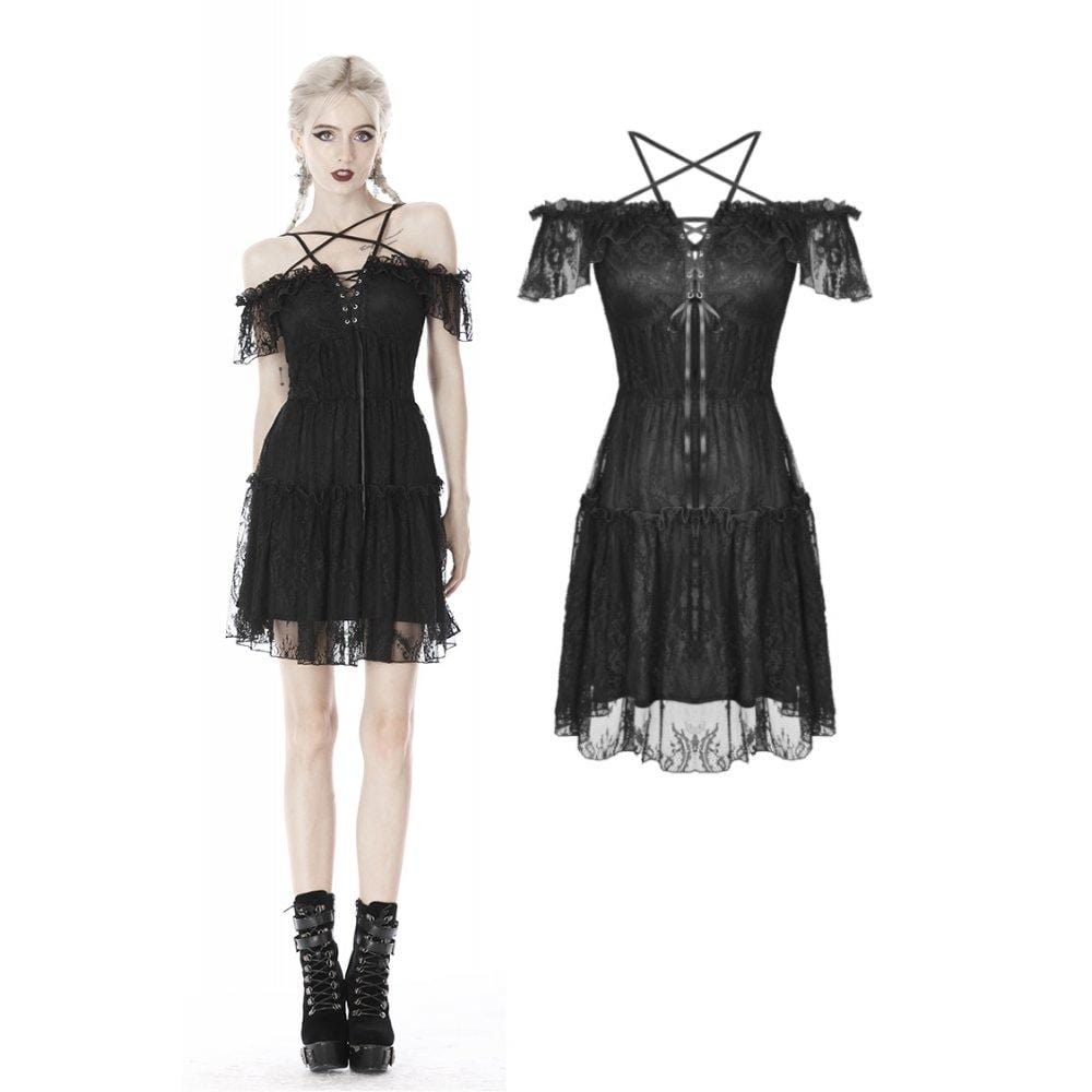 Women’s Gothic Lace Star-line Chest Short Sleeved Lace Dress