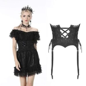 DIL Women's Gothic Strappy Floral Embroidered Black Corset