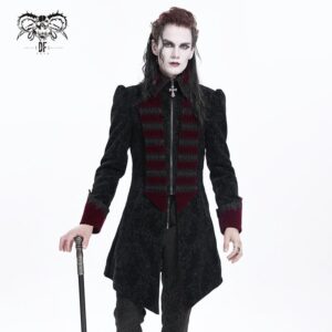 Men's Gothic Cross Crochet Jacket Black Red