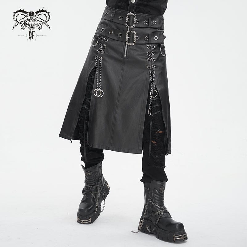 Men’s Gothic Double-belt Side Slit Skirt