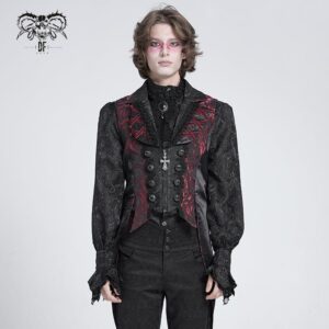 Men's Gothic Double Color Rose Swallow-tailed Waistcoat