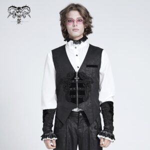 Men's Gothic Floral Embroidered Velvet Splice Waistcoat