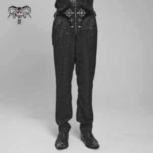 Men's Gothic Floral Printed Buckle Lace-up Pants