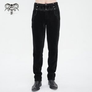 Men's Gothic High-waisted Lace Splice Pants Black