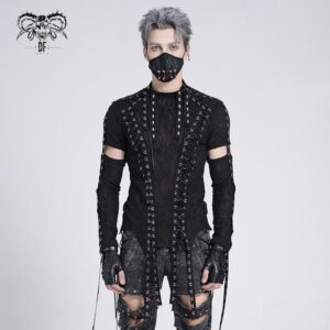 Men's Gothic Irregular Eyelet Strap Lace-up T-shirt