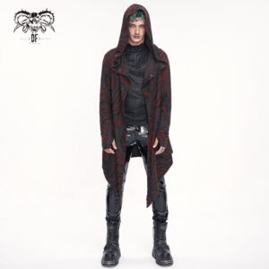 Men's Gothic Irregular Multi-chain Coat with Hood Red