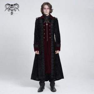 Men's Gothic Lapel Collar Embroidered Velvet Coat Red