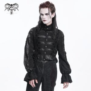 Men's Gothic Pleated Lace Crochet Shirt