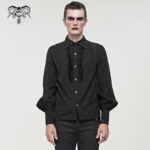 Men's Gothic Puff Sleeved Lace Splice Shirt Black