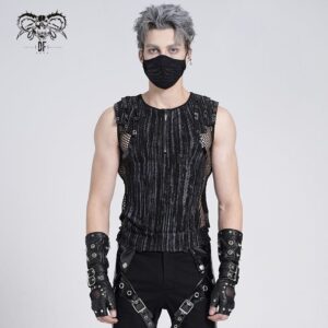 Men's Gothic Ribbed Mesh Splice Zipper Vest