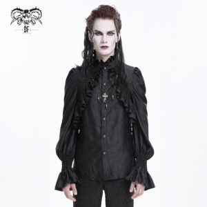 Men's Gothic Ruffled Lace Cross Shirt