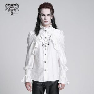 Men's Gothic Ruffled Lace Cross Shirt White