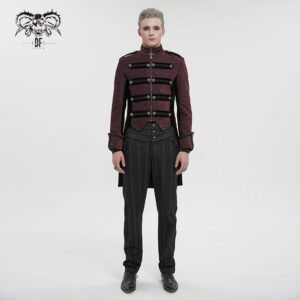 Men's Gothic Stand Collar Embossed Swallow-tailed Coat Red