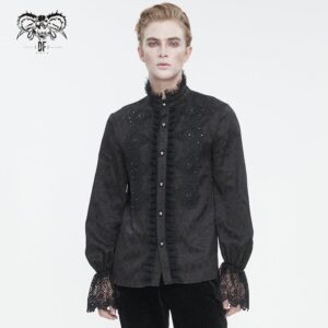 Men's Gothic Stand Collar Puff Sleeved Lace Splice Shirt