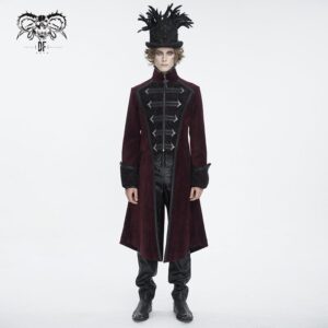 Men's Gothic Stand Collar Red Swallow-tailed Coat