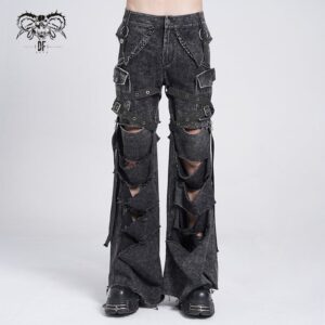 Men's Punk Big-pocket Distressed Pants with Chain