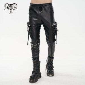 Men's Punk Big-pocket Rivets Faux Leather Pants