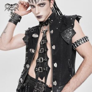 Men's Punk Buckle Strap Ring&Chain Necktie Choker