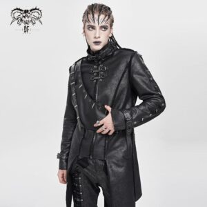 Men's Punk Buckle-up Stand Collar Studded Coat