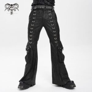 Men's Punk D-ring Buckle Big Pockets Flared Trousers