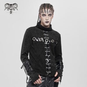 Men's Punk Eyelet Chained Faux Leather Splice Shirt