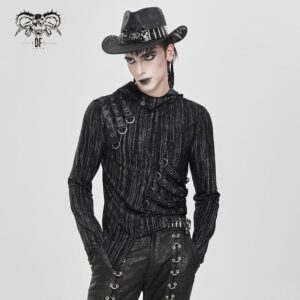 Men's Punk Eyelet Strap Irregular Hoodie