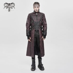 Men's Punk Eyelet Strappy Zip Coat Red