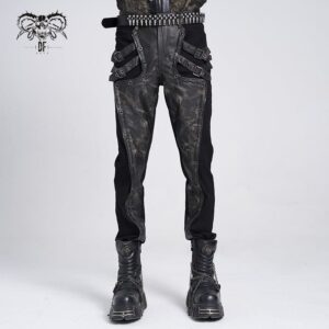 Men's Punk Faux Leather Splice Buckle Pants
