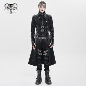 Men's Punk Floral Printed Buckle Strap Rivets Coat