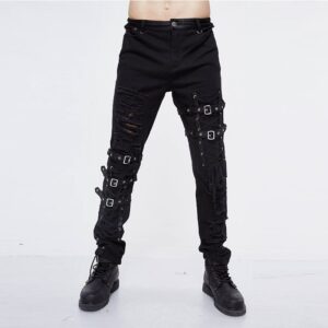 Men's Punk Ripped Straps Straight-leg Pants