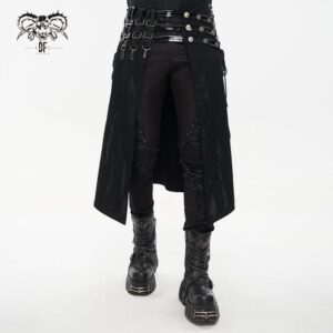 Men's Punk Splice Distressed Kilt with Faux Patent Leather Straps