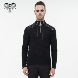 Men's Punk Strappy Star Zipper Distressed Shirt
