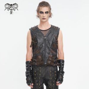 Men's Punk Studded Black Faux Leather Vest