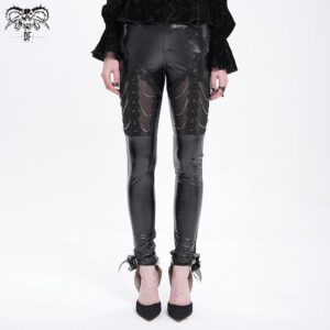 Women's Gothic Chained Lace Splice Faux Leather Pants