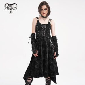 Women's Gothic Chains Rings Slip Dress with Gloves