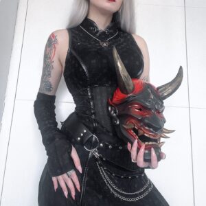 Women's Gothic Cheongsam Collar Strappy Dress with Oversleeves